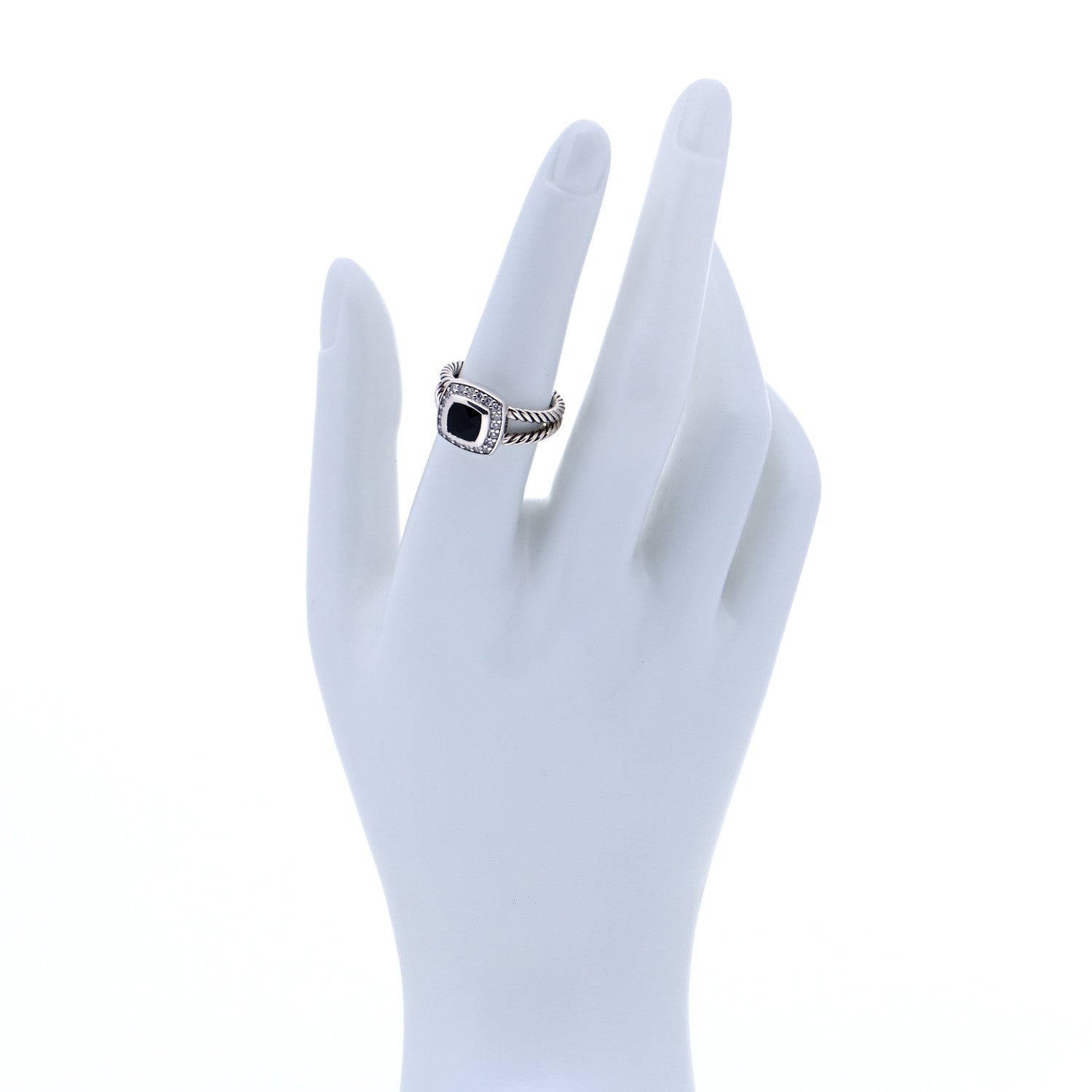 David Yurman Sterling Silver Diamond Black Onyx 7mm Petite Albion Ring 52 6 2 of 7