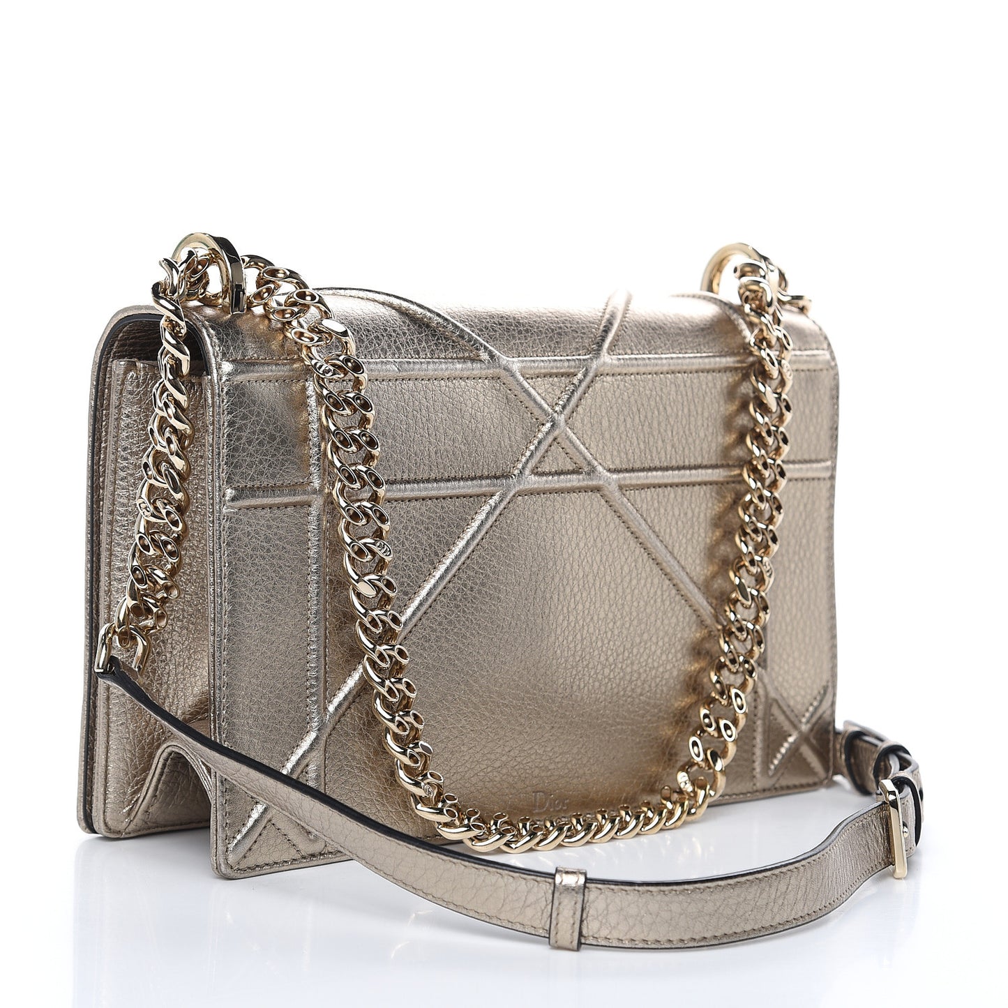 Metallic Grained Calfskin Medium Diorama Flap Bag Gold