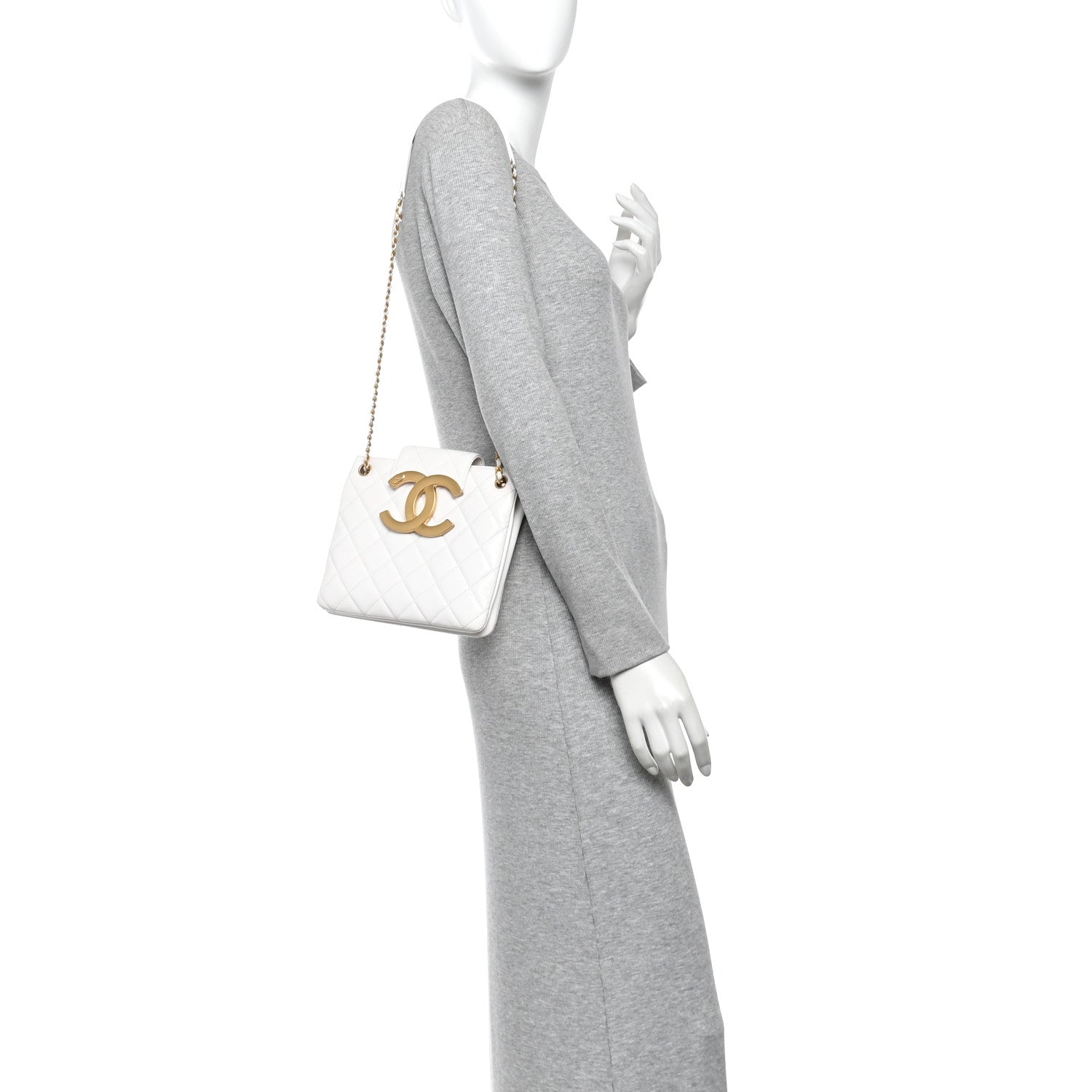 Chanel Lambskin Quilted Giant CC Shoulder Bag White 2 of 10