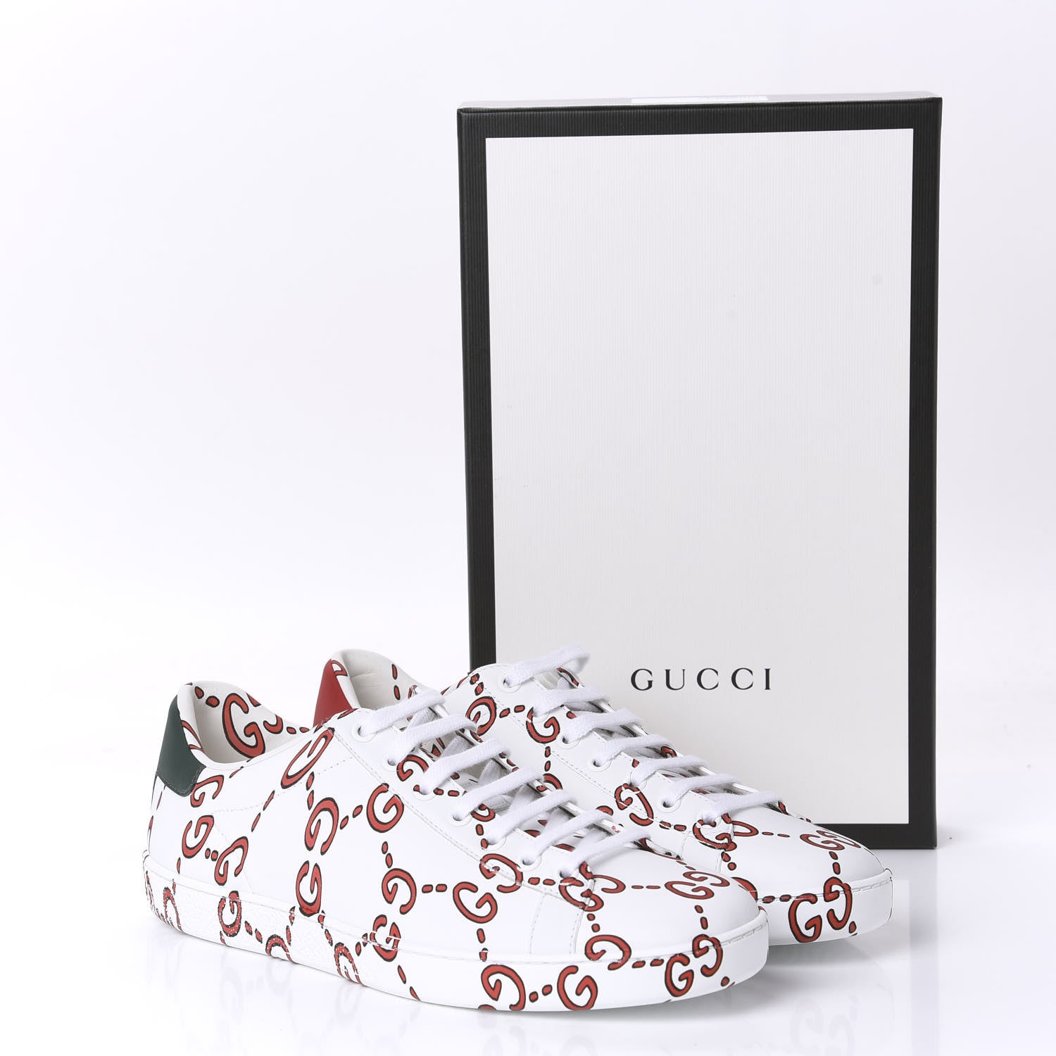 Gucci Calfskin GucciGhost Print Womens Ace Sneakers 39.5 White Hibiscus Red 10 of 10