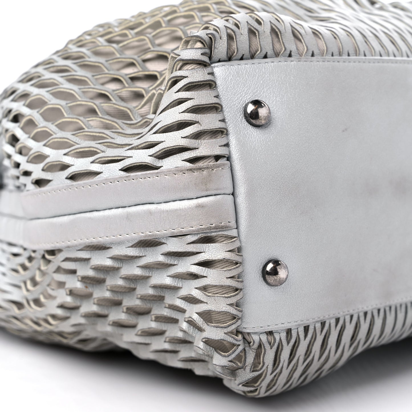 Calfskin Laser Cut Perforated CC Tote Silver