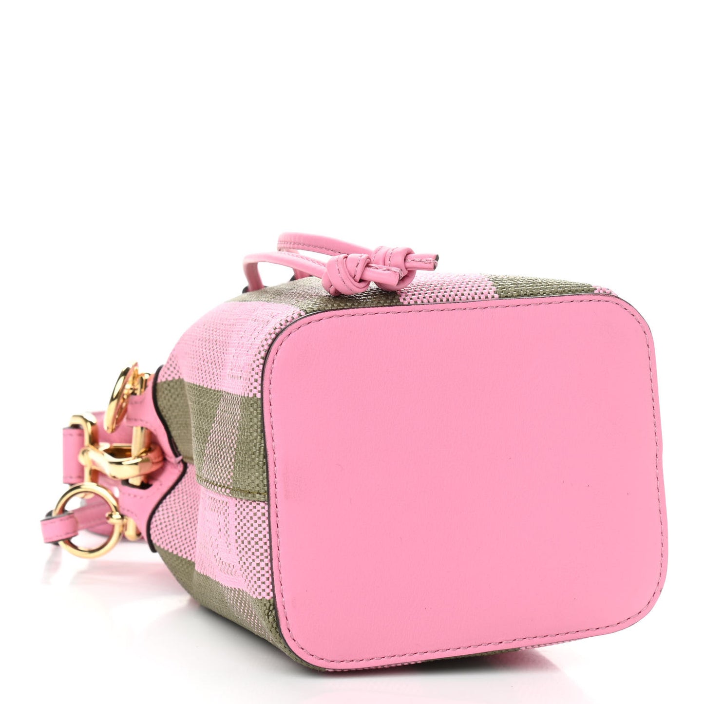 Raffia Vitello Seta F is Fendi Pequin Gingham Woven Mini Mon Tresor Bucket Bag Military Rosa Lollypop