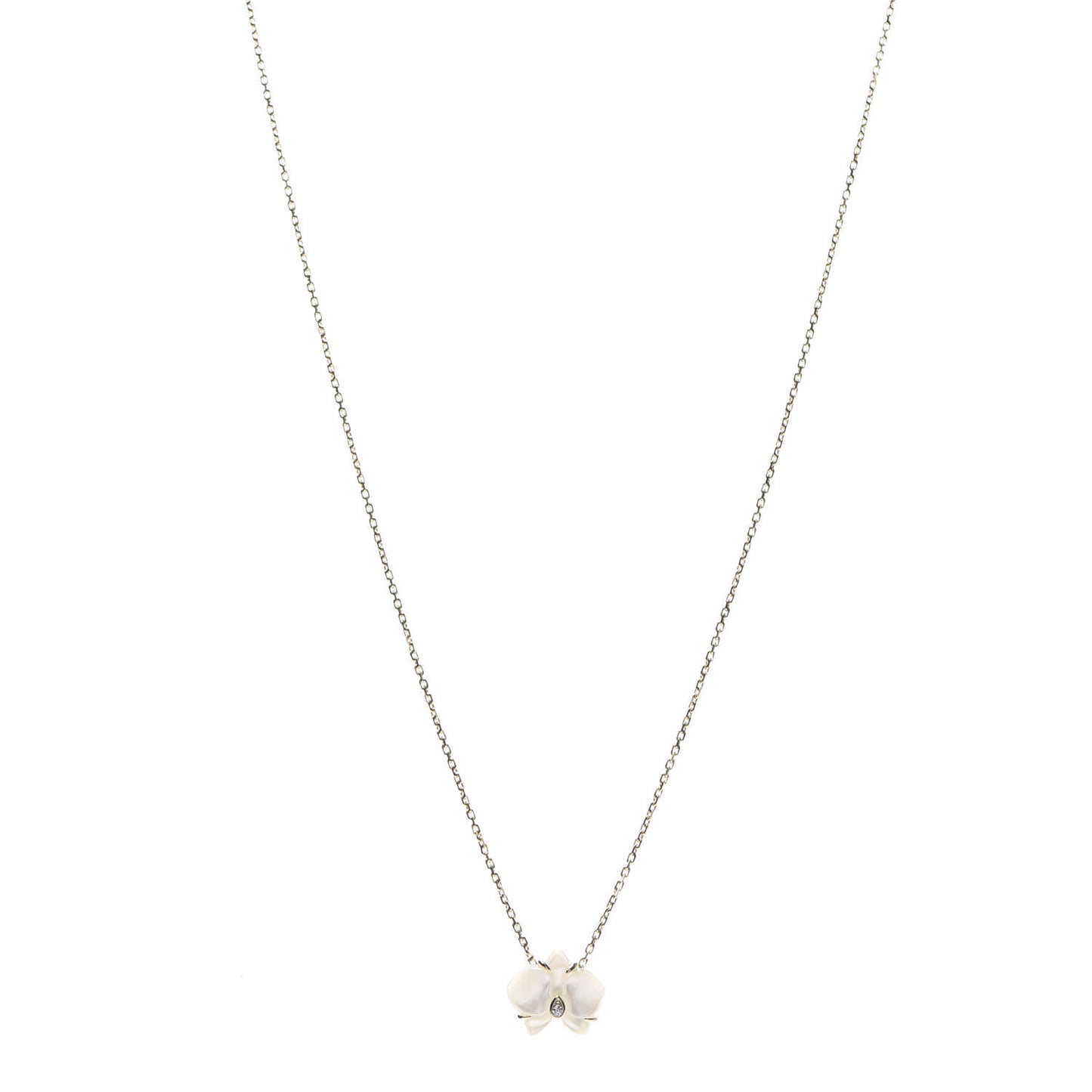 18K Yellow Gold Mother Of Pearl Diamond Caresse D'Orchidees Par Necklace