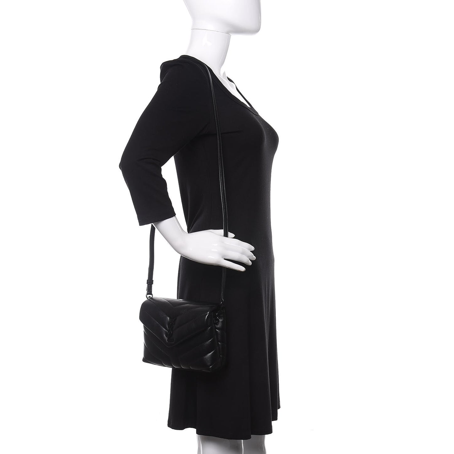 Calfskin Y Quilted Monogram Toy Loulou Crossbody Bag Black
