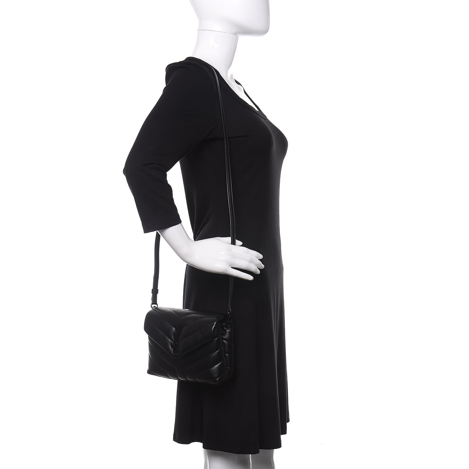 Saint Laurent Calfskin Y Quilted Monogram Toy Loulou Crossbody Bag Black 2 of 12