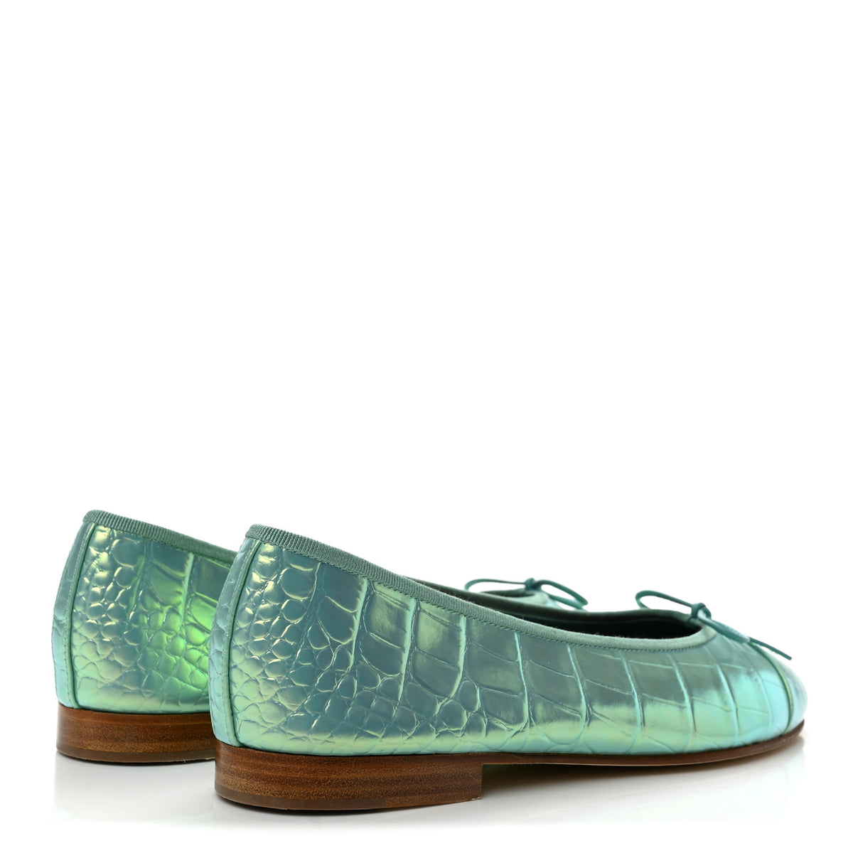 Iridescent Calfskin Crocodile Embossed Ballerina Flats 39.5 Green