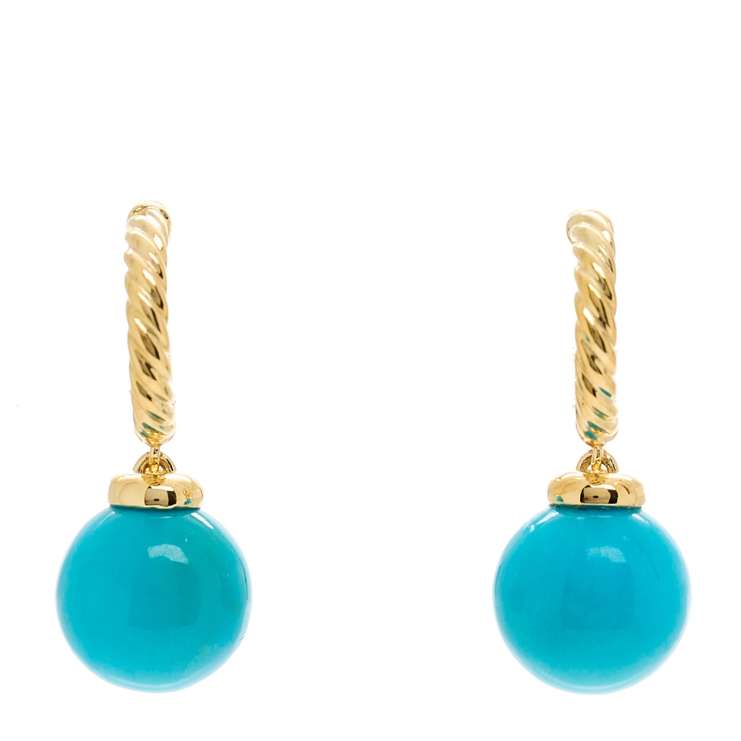 18K Yellow Gold Turquoise 9mm Solari Hoop Earrings