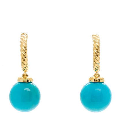 David Yurman 18K Yellow Gold Turquoise 9mm Solari Hoop Earrings 1 of 4