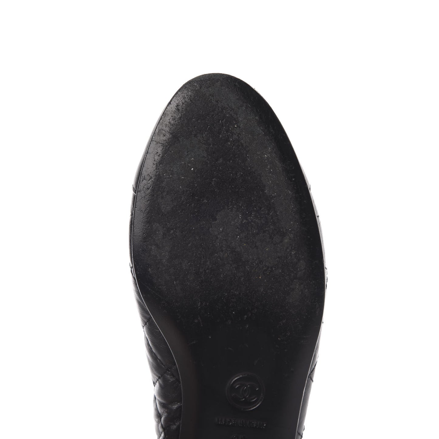 Aged Calfskin Quilted Cap Toe Ballerina Flats 35 Black