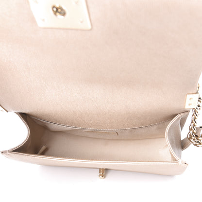 Chanel Metallic Caviar Chevron Quilted Medium Boy Flap Light Beige 5 of 9