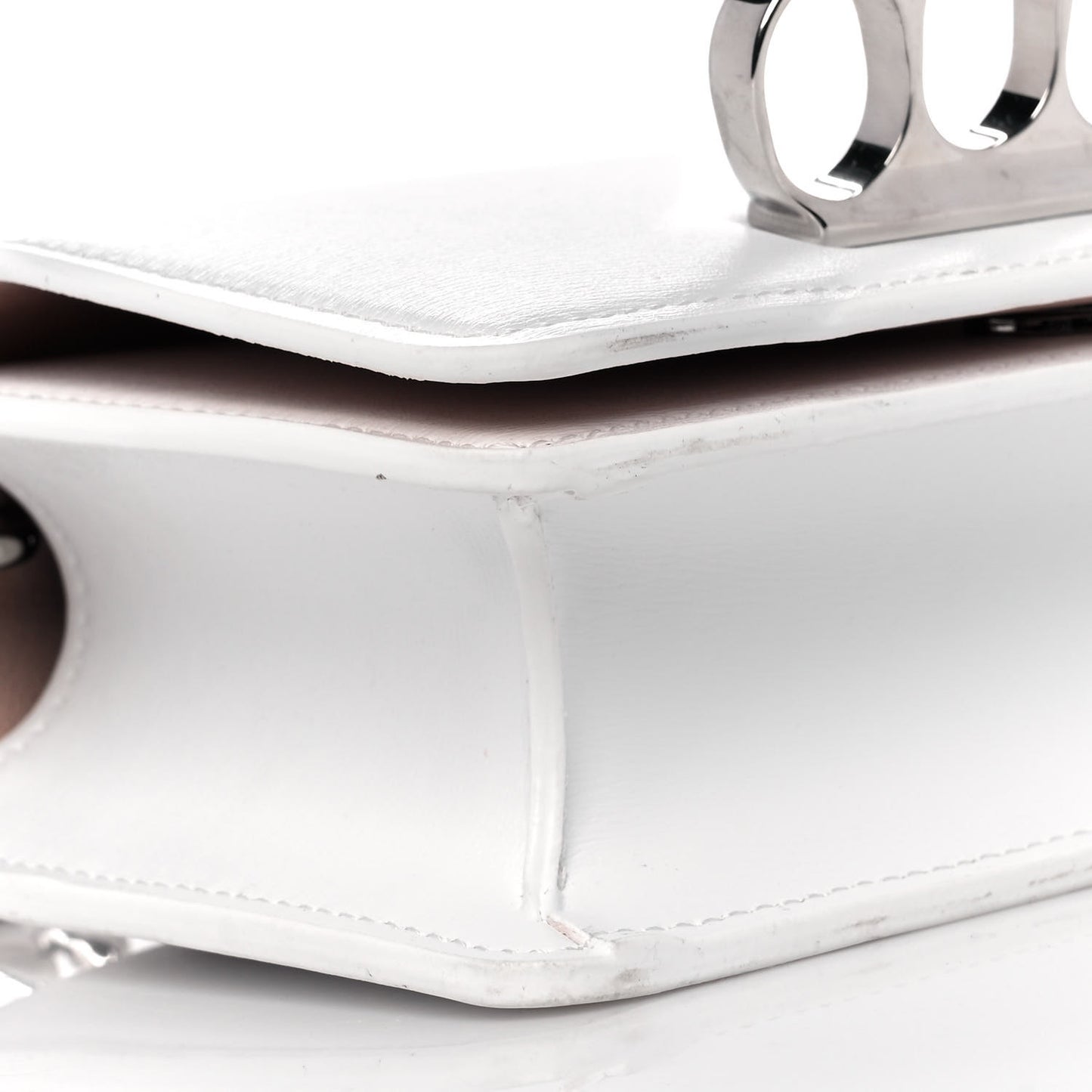 Smooth Calfskin Four Ring Knuckle Mini Chain Clutch White