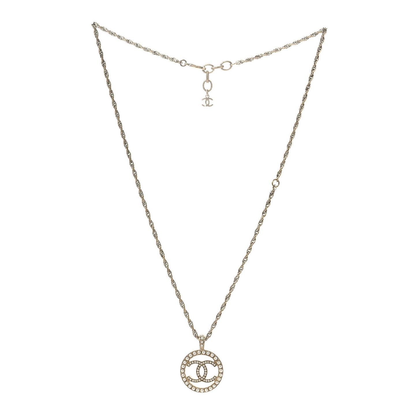 Pearl CC Round Pendant Necklace Gold