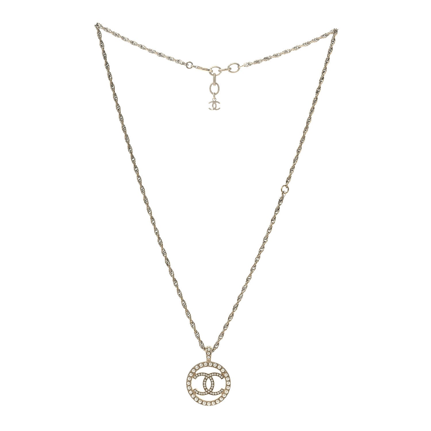 Chanel Pearl CC Round Pendant Necklace Gold 3 of 5