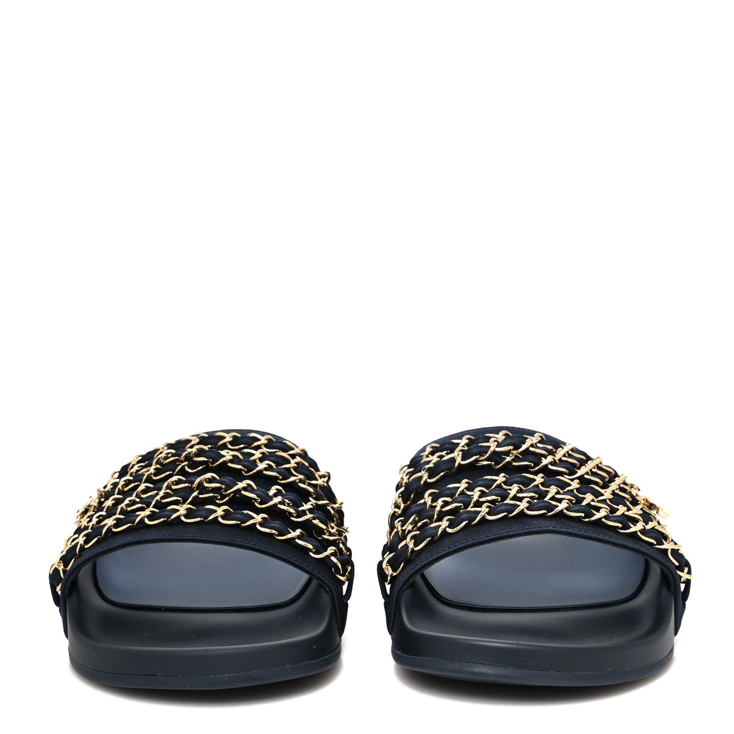 Satin Canvas Chain Slides Sandals Flats 41 Marine
