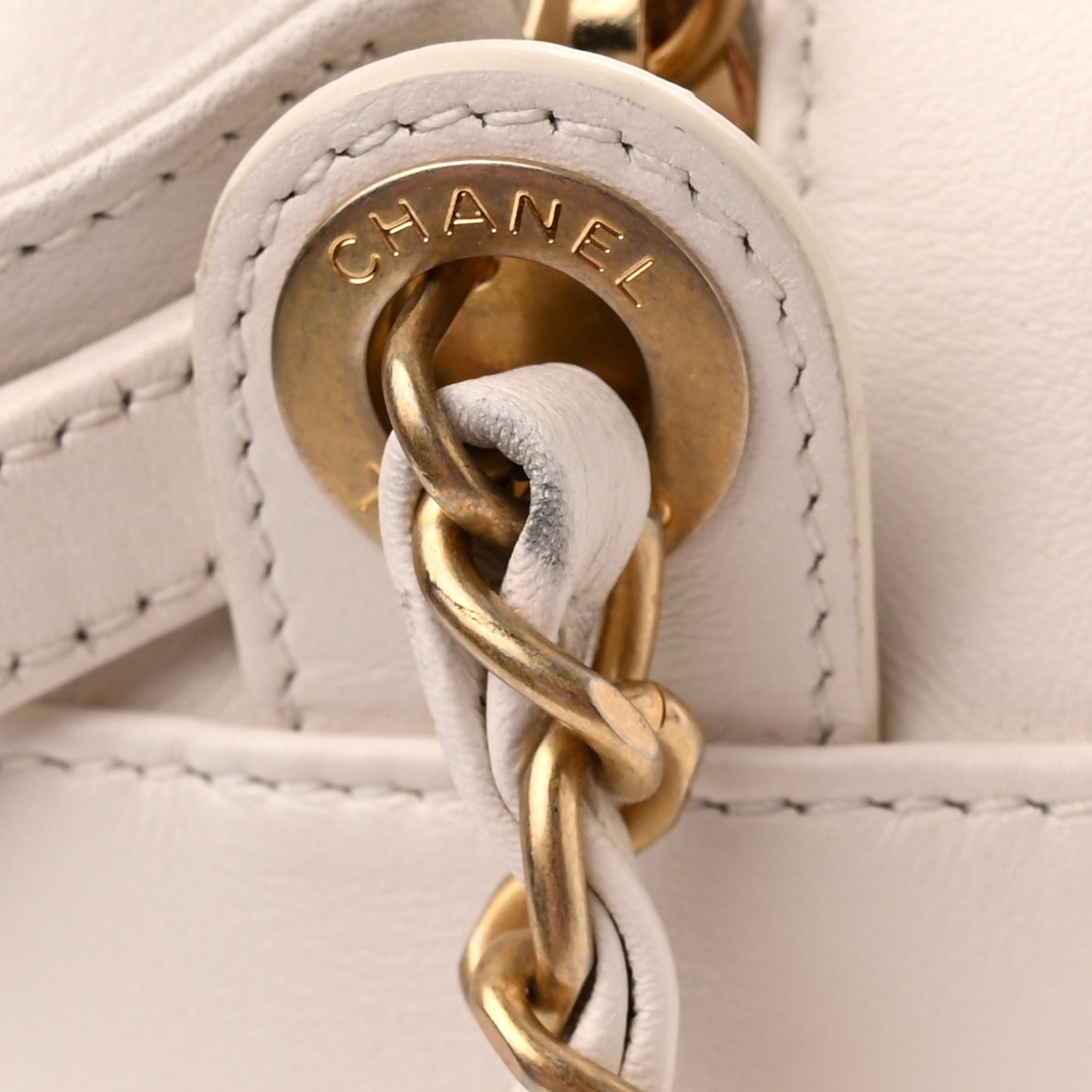 Calfskin Quilted Enchained Camera Case Bag White