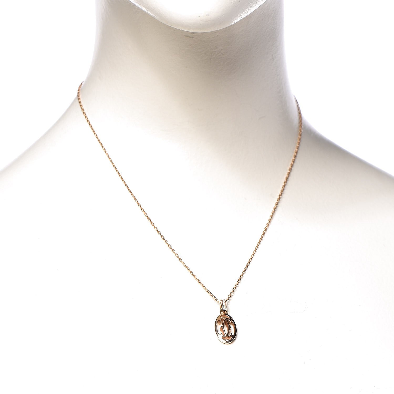 Cartier 18K Pink Gold Diamond Logo Pendant Necklace 2 of 8