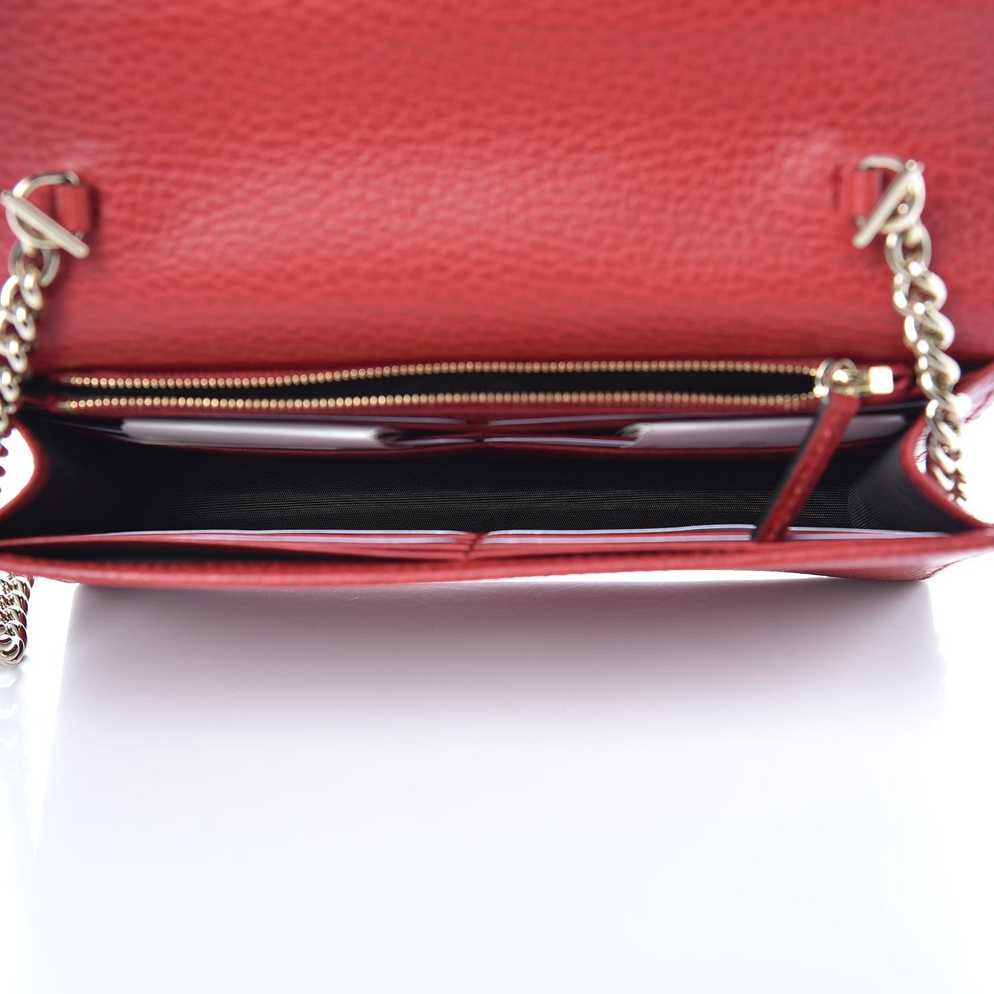 Dollar Calfskin Interlocking G Chain Wallet Red