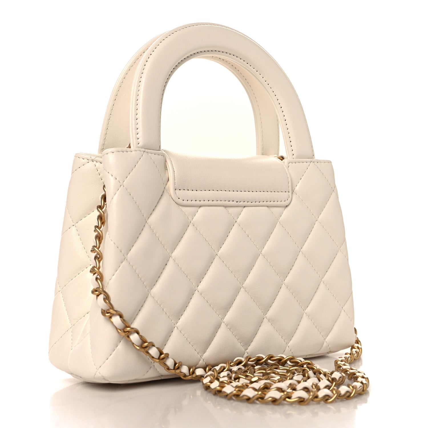 Chanel Shiny Aged Calfskin Quilted Nano Kelly Shopper White 2 of 10
