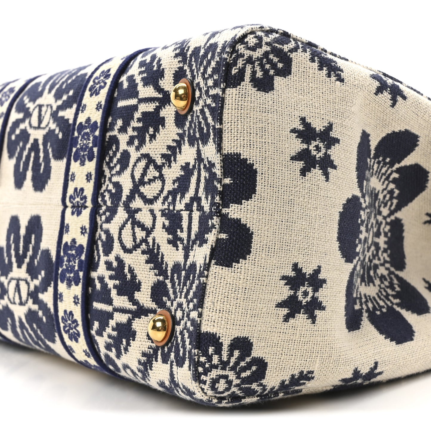 Jacquard Canvas Flower Vlogo Large Antibes Tote Ivory Navy Natural