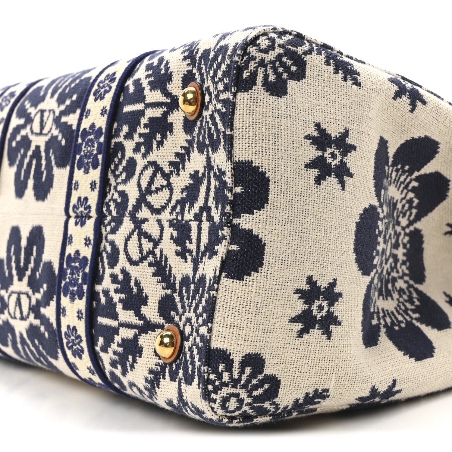Valentino Garavani Jacquard Canvas Flower Vlogo Large Antibes Tote Ivory Navy Natural 10 of 10