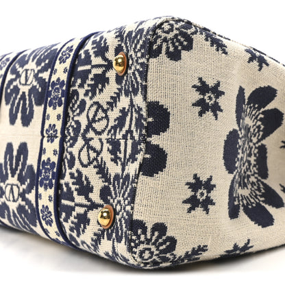 Valentino Garavani Jacquard Canvas Flower Vlogo Large Antibes Tote Ivory Navy Natural 10 of 10