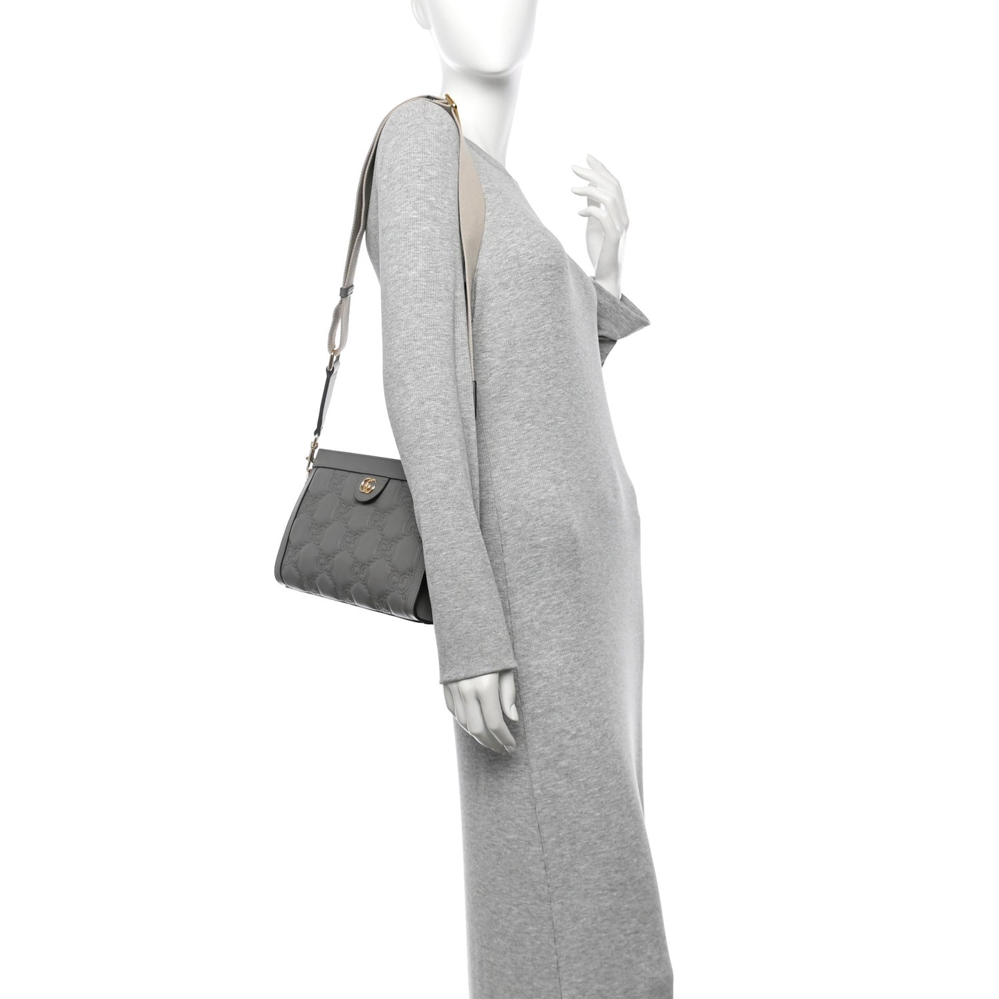 Calfskin GG Matelasse Small Slim Chain Shoulder Bag Dusty Grey Natural