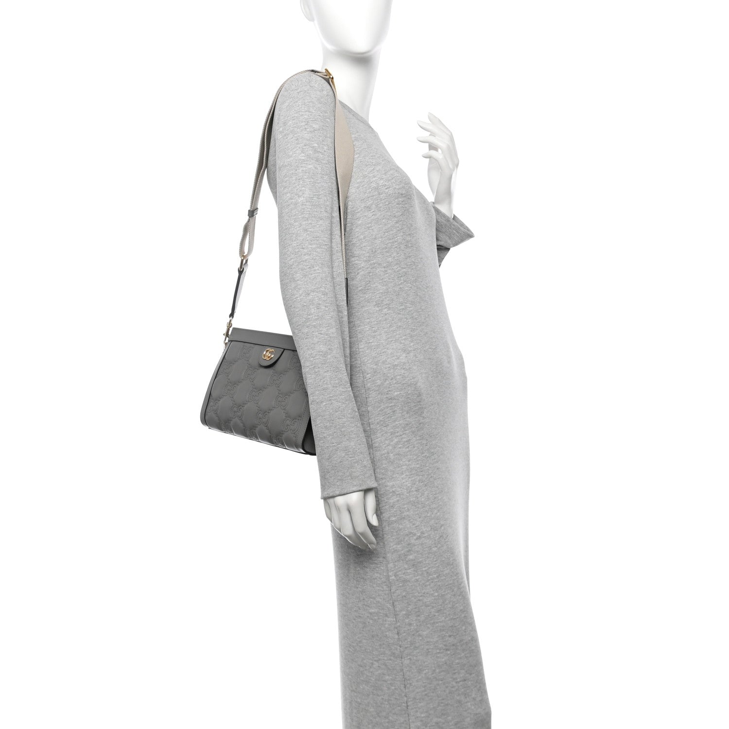Gucci Calfskin GG Matelasse Small Slim Chain Shoulder Bag Dusty Grey Natural 2 of 10
