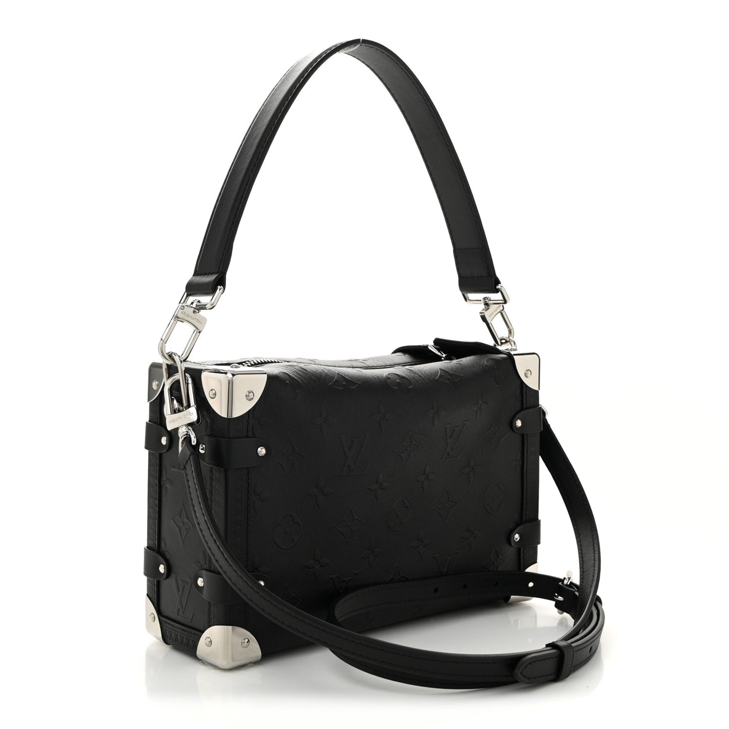 Calfskin Debossed Monogram Side Trunk Black