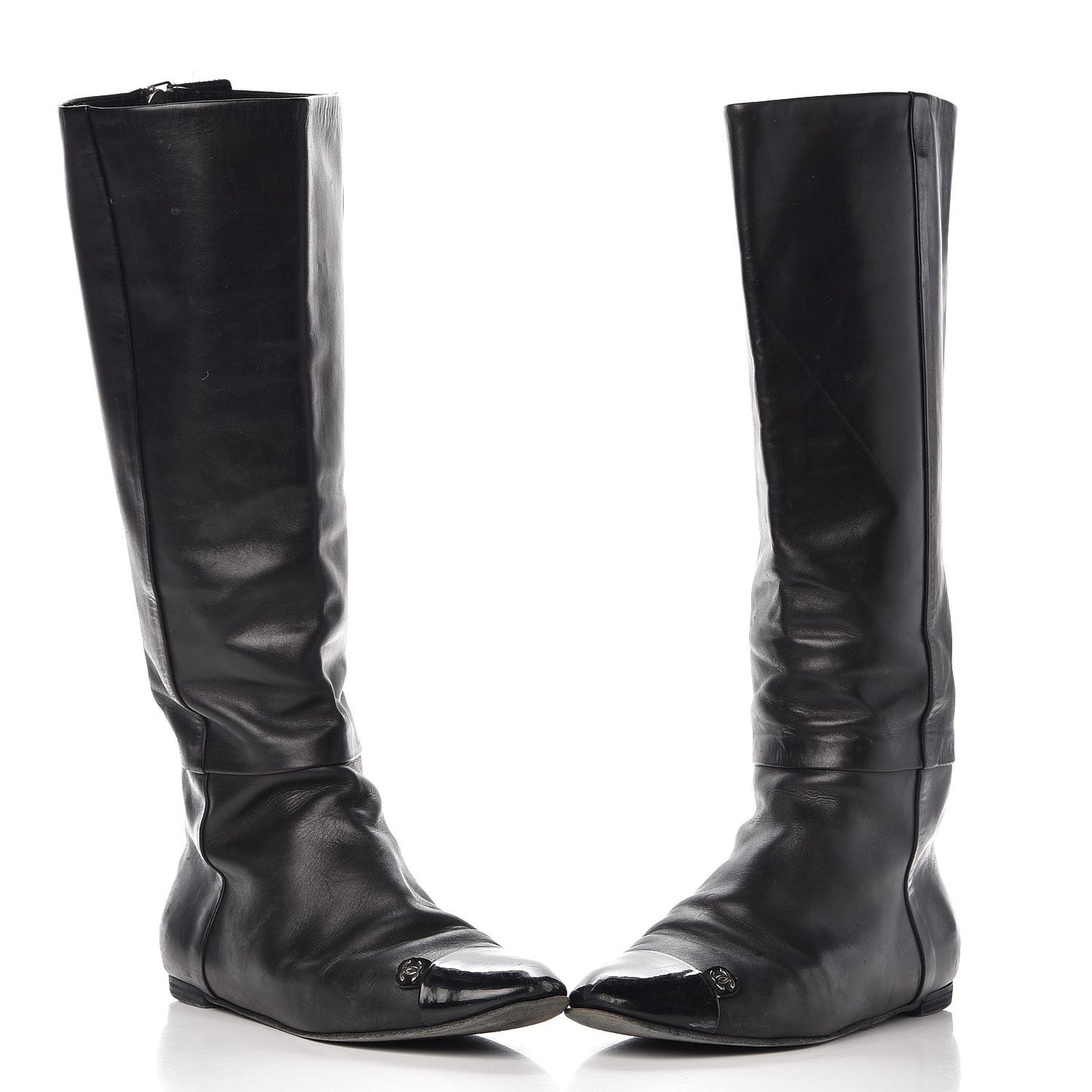 Lambskin Patent Cap Toe CC High Boots 38 Black