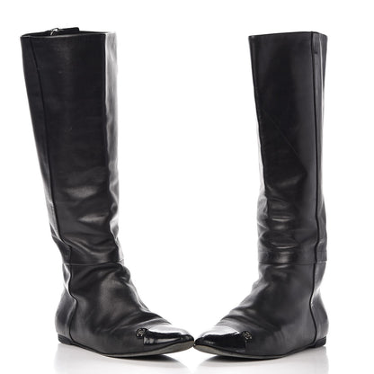 Chanel Lambskin Patent Cap Toe CC High Boots 38 Black 6 of 18