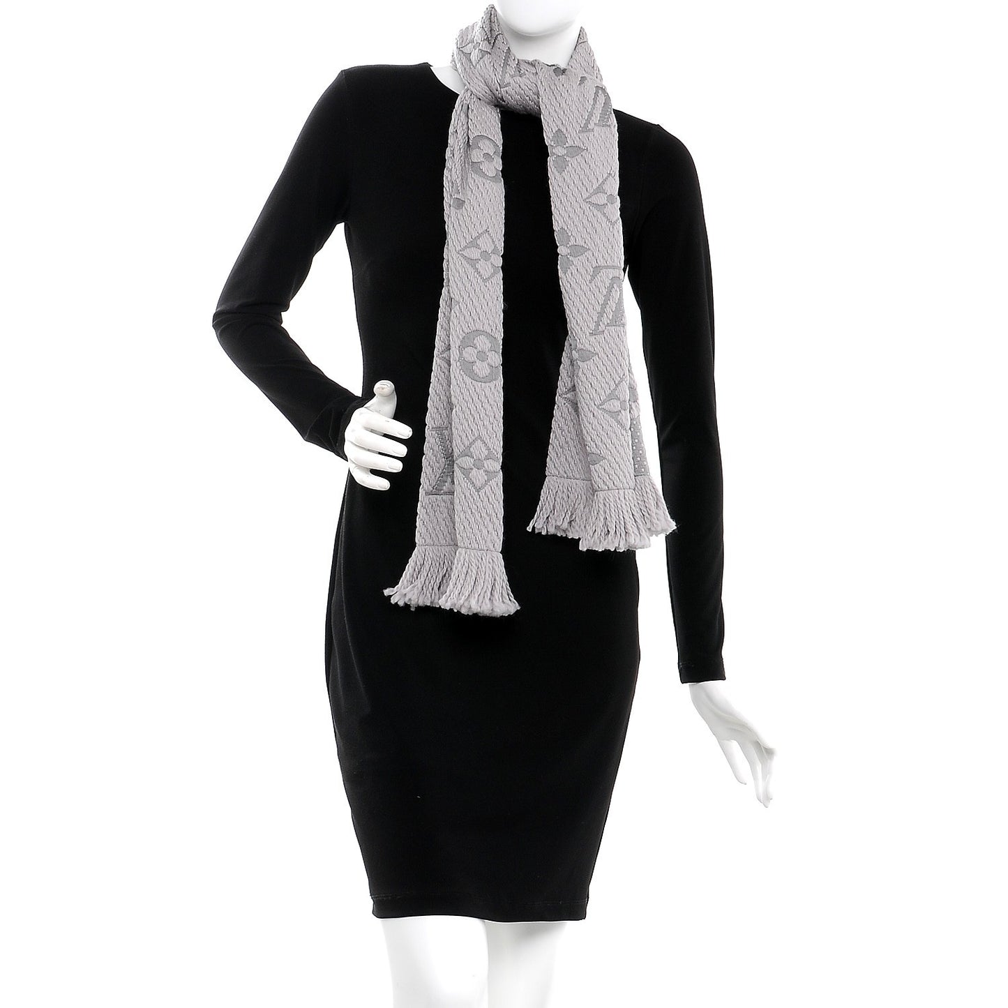 Wool Silk Logomania Scarf Pearl Grey
