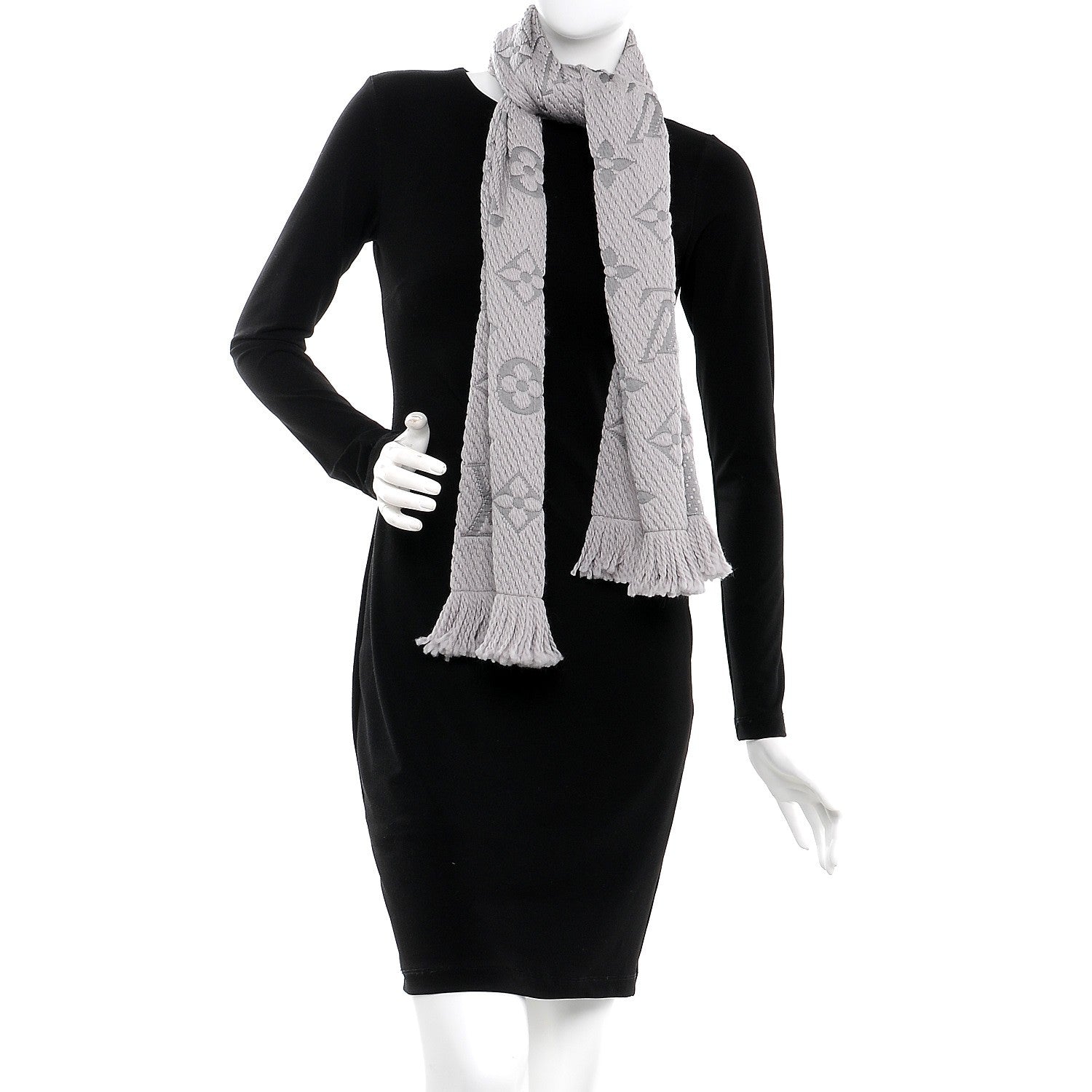 Louis Vuitton Wool Silk Logomania Scarf Pearl Grey 2 of 5