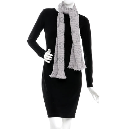 Louis Vuitton Wool Silk Logomania Scarf Pearl Grey 2 of 5