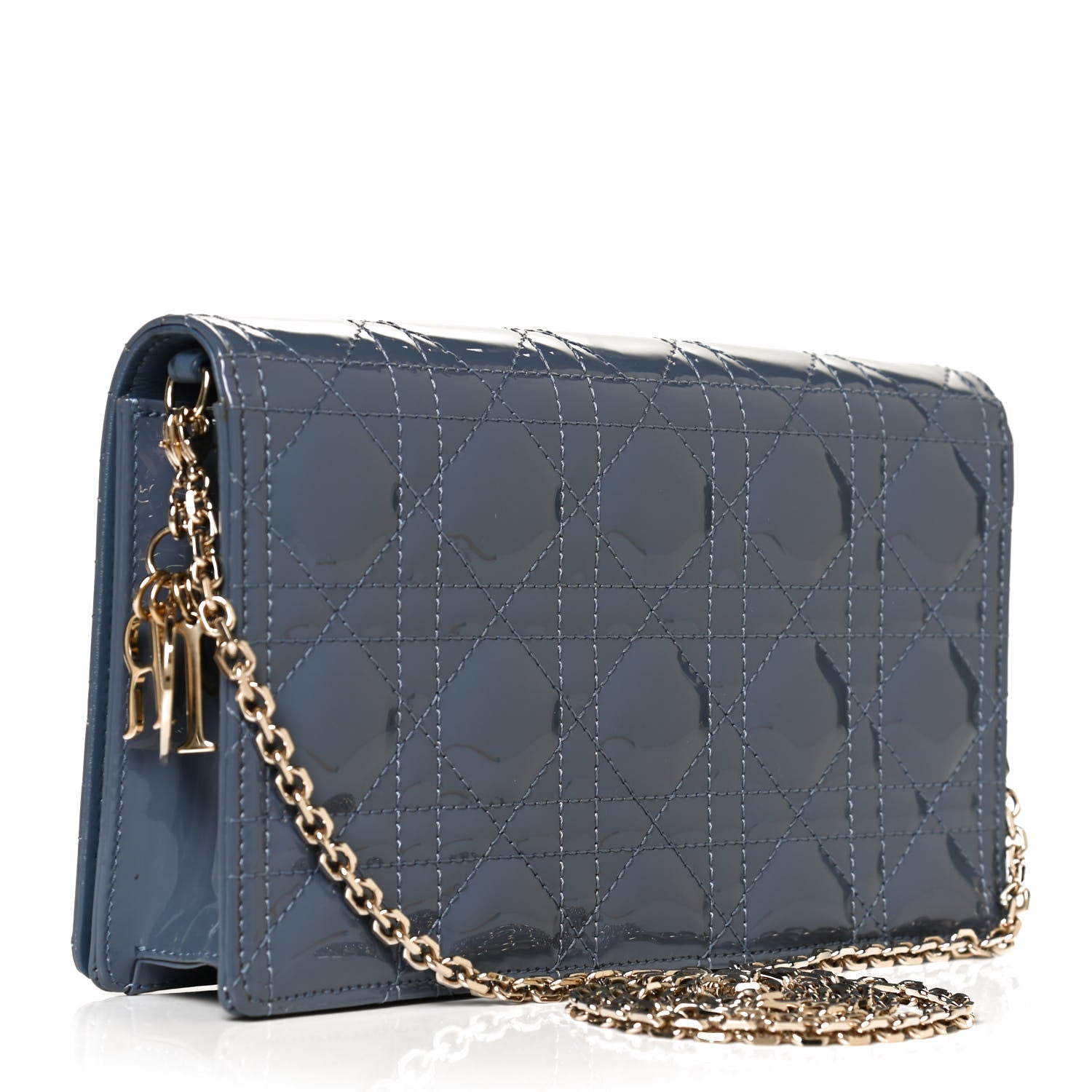 Christian Dior Patent Cannage Lady Dior Clutch Denim Blue 2 of 10