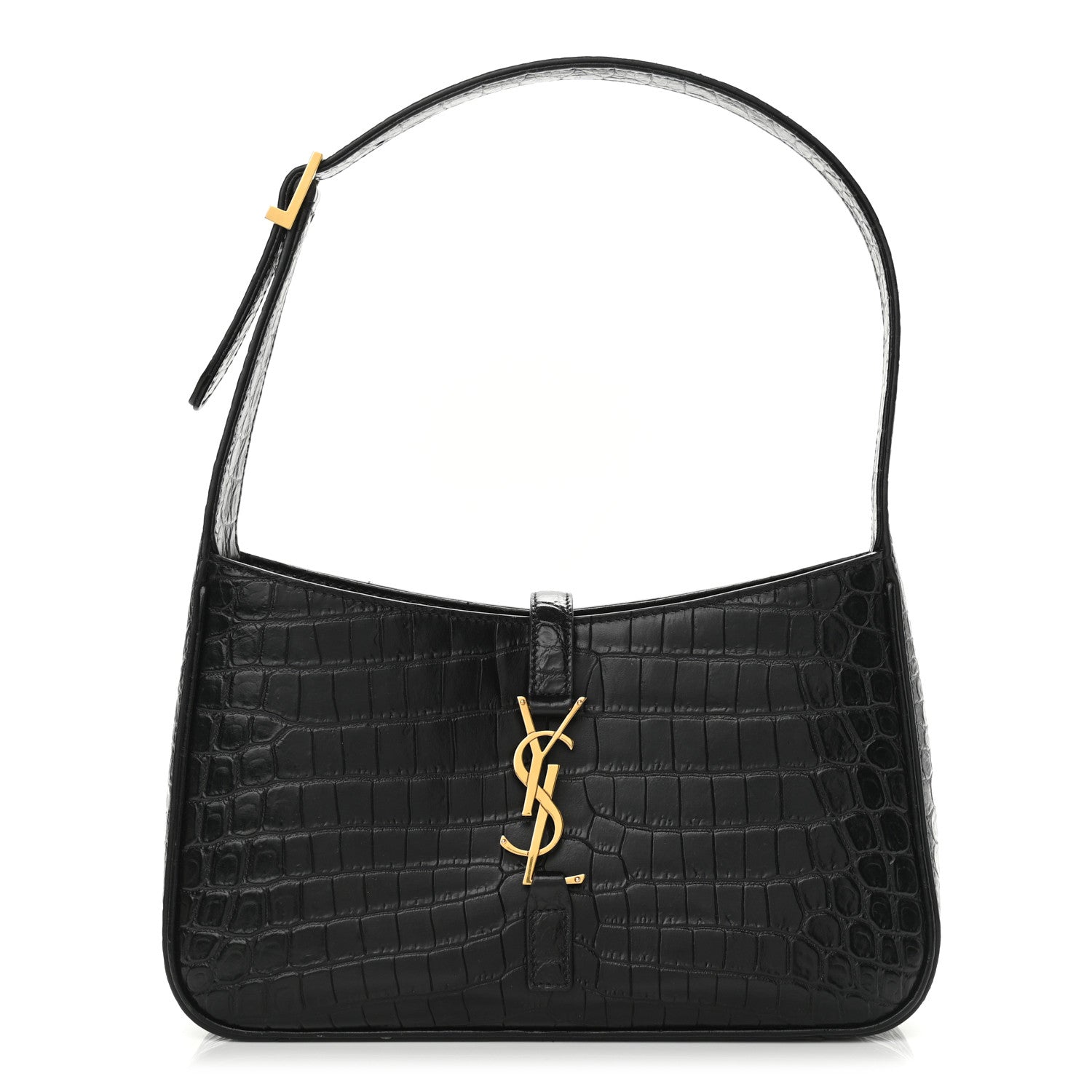 Saint Laurent Calfskin Crocodile Embossed Le 5 A 7 Hobo Black 1 of 7