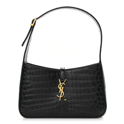 Saint Laurent Calfskin Crocodile Embossed Le 5 A 7 Hobo Black 1 of 7