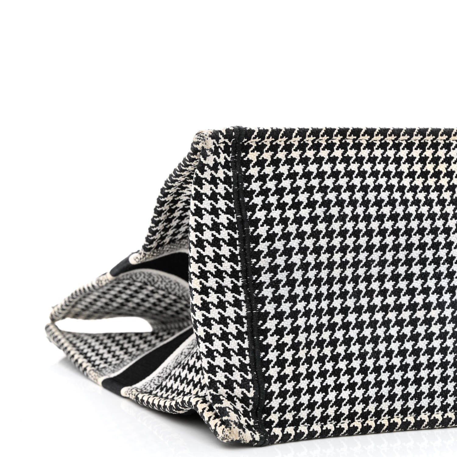 Christian Dior Canvas Houndstooth Embroidered Book Tote Black White 9 of 13
