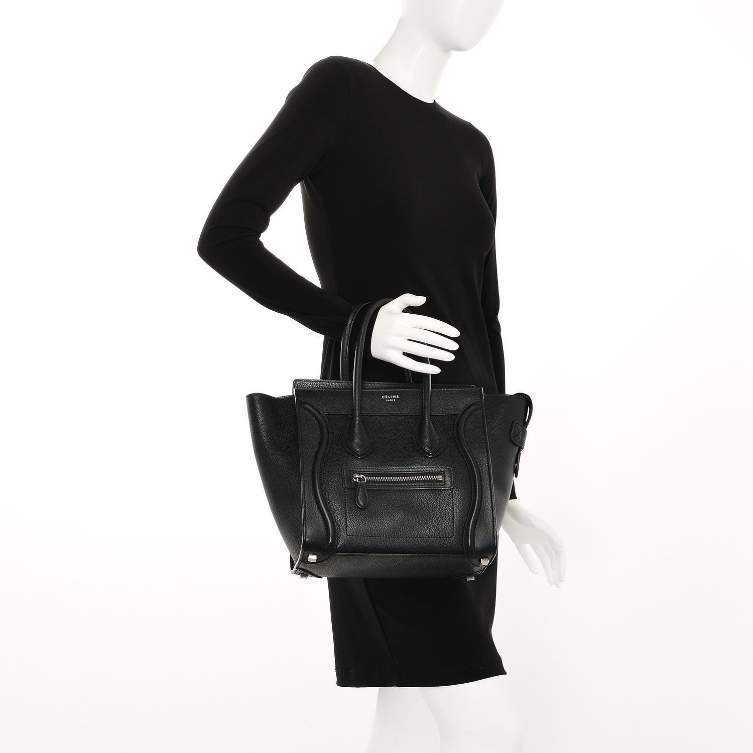 Celine Drummed Calfskin Micro Luggage Black 2 of 8
