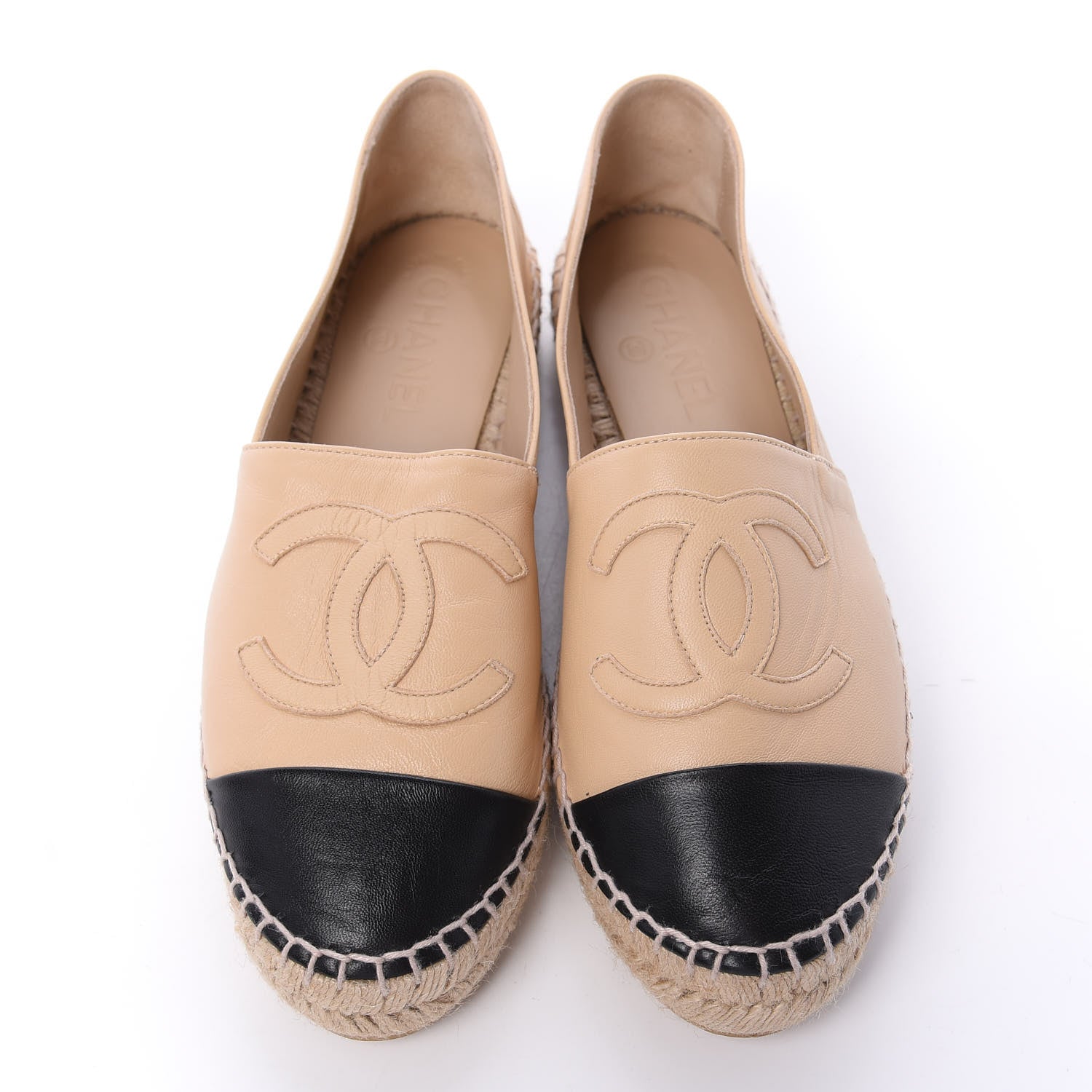 Chanel Lambskin CC Espadrilles 38 Beige Black 5 of 12