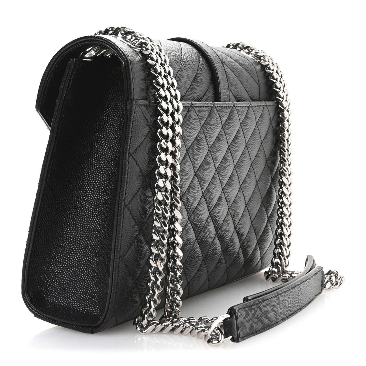 Saint Laurent Grain De Poudre Textured Mixed Matelasse Triquilt Medium Monogram Satchel Black 3 of 11