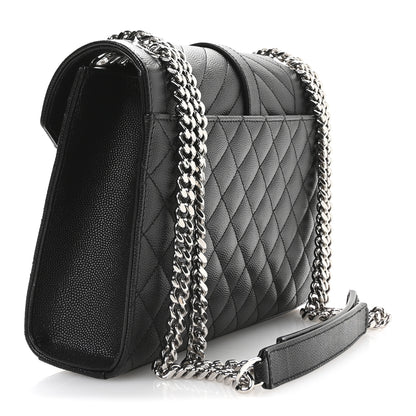 Saint Laurent Grain De Poudre Textured Mixed Matelasse Triquilt Medium Monogram Satchel Black 3 of 11