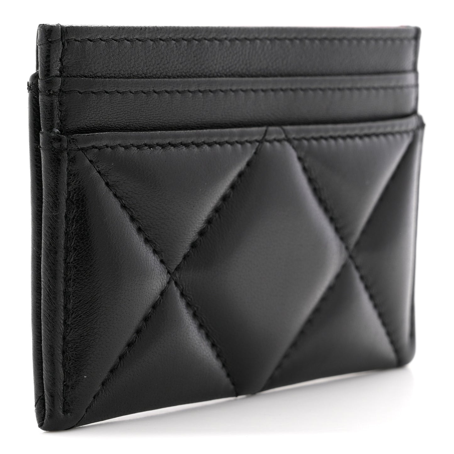 Lambskin Quilted Chanel 19 Card Holder Black