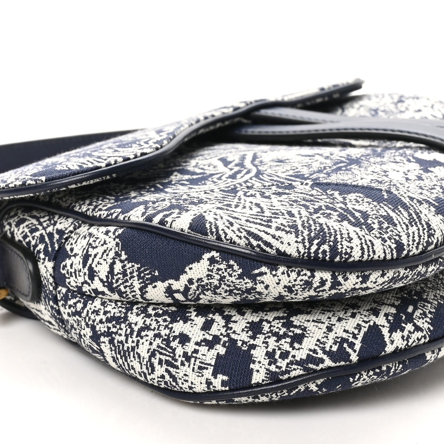 Canvas Reverse Embroidered Toile De Jouy Saddle Bag Blue