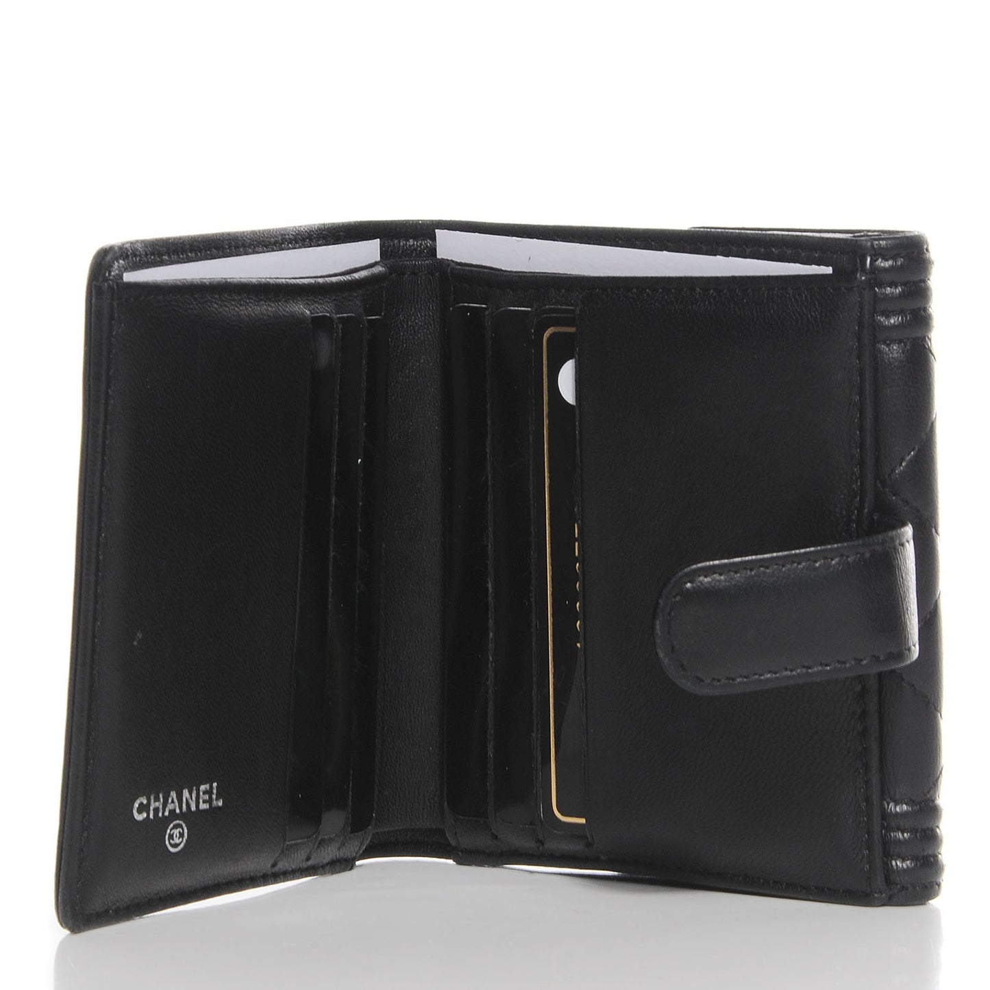 Lambskin Quilted Compact Boy Wallet Black