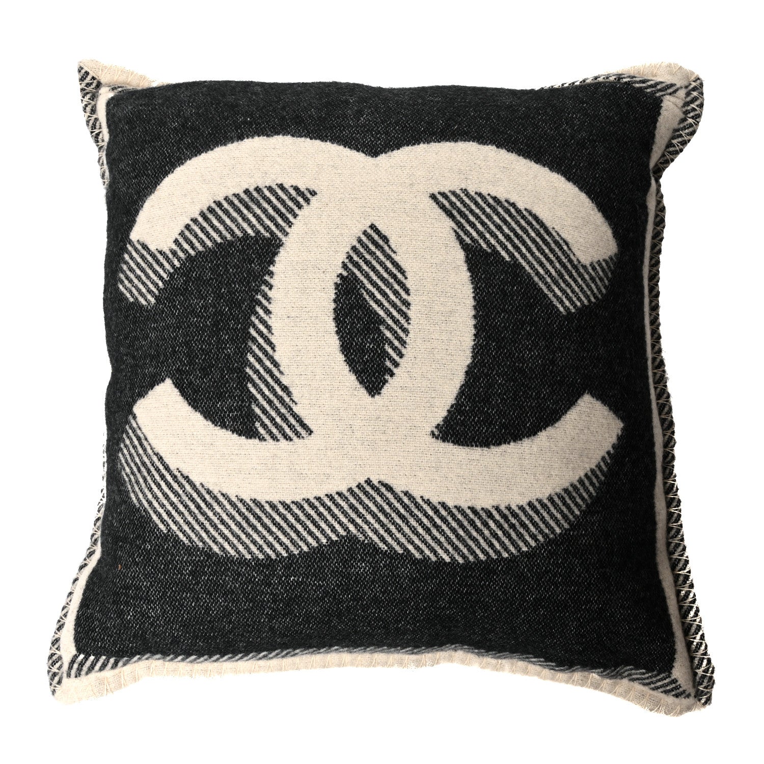 Chanel Merino Wool Cashmere CC Pillow Beige Black 1120969