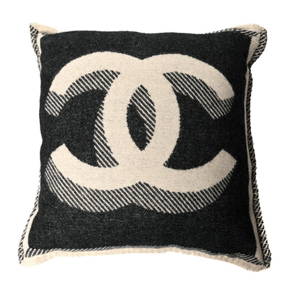 Chanel Merino Wool Cashmere CC Pillow Beige Black 2 of 3