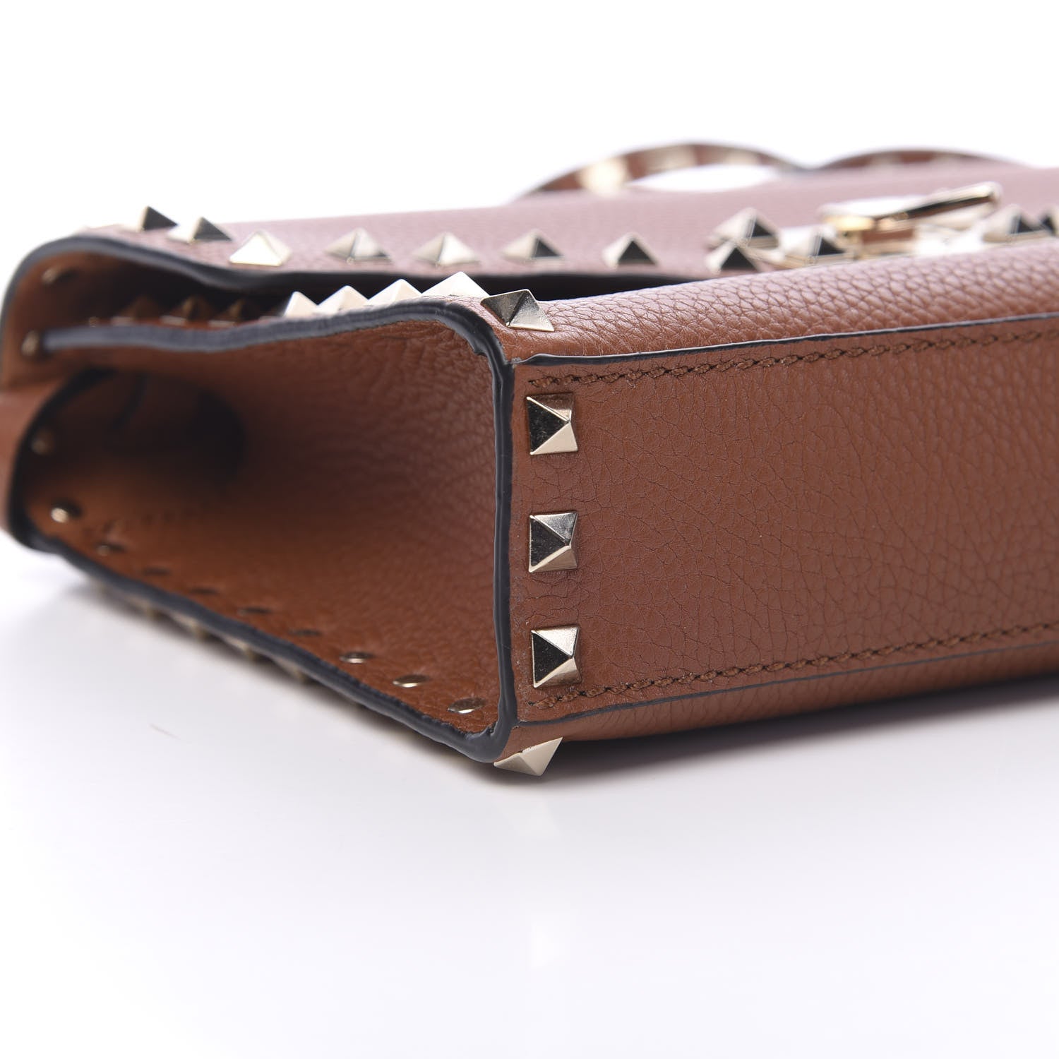 Valentino Garavani Pebbled Calfskin Medium Rockstud Flip Lock Crossbody Bag Saddle Brown 6 of 9