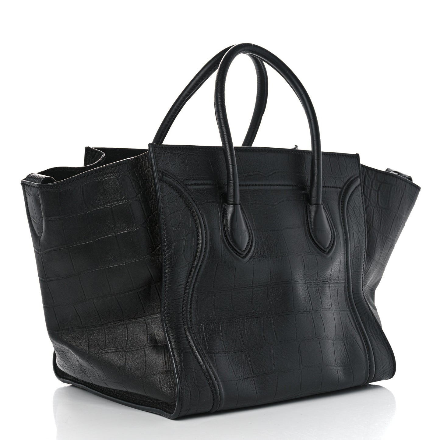 Crocodile Embossed Calfskin Medium Phantom Luggage Black