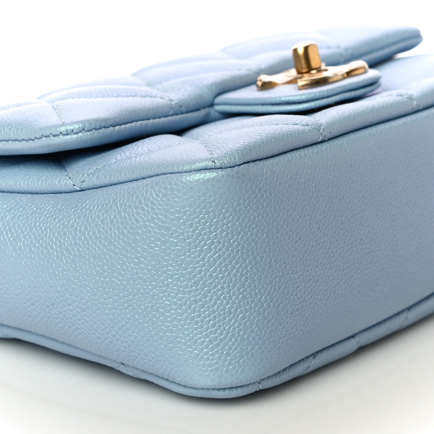 Iridescent Caviar Quilted Mini My Perfect Flap Light Blue