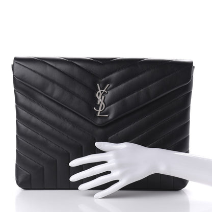 Saint Laurent Calfskin Y Quilted Monogram Loulou Document Holder Black 2 of 9